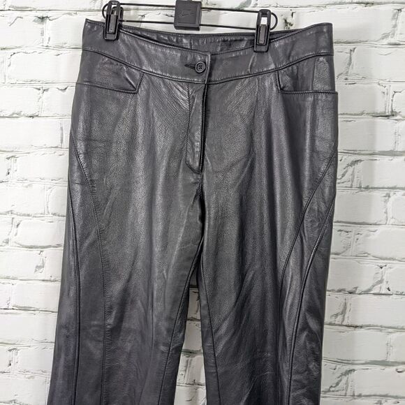 Vintage Black leather flared leg pants cuir Dimitri size 12 - Picture 5 of 9